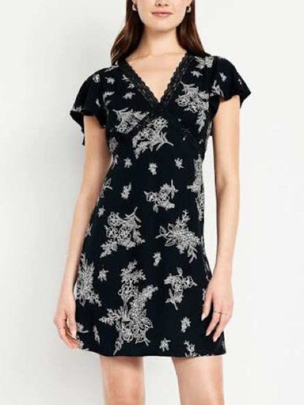 Fit & Flare Crepe Lace-Trim Mini Dress Size XL